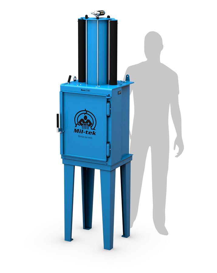 2101 blaue Dosenpresse mit Schattenfigur daneben