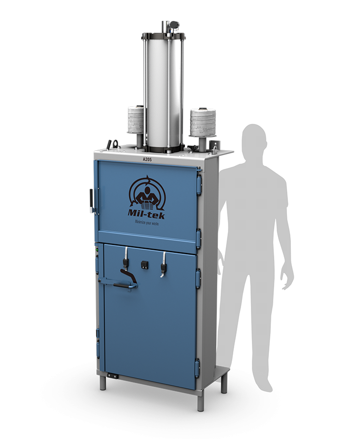 Mil-tek pneumatische Ballenpresse A205 mit Schattenfigur